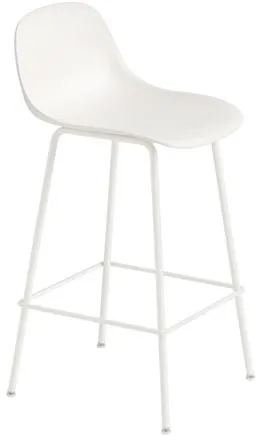Muuto Fiber Barhocker mit Tube Base und Rückenlehne Weiss/Weiss H87,5 cm