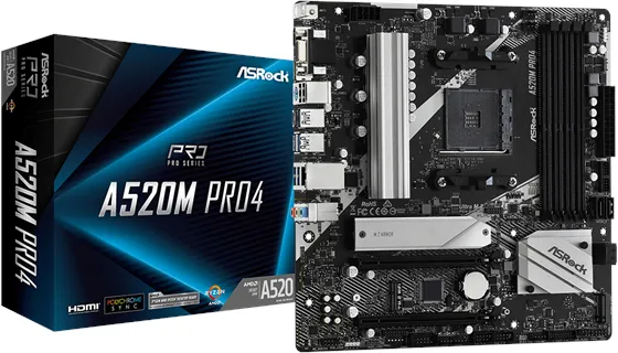 ASRock A520M Pro4 Mainboard - AMD A520 - AMD AM4 Socket - DDR4 RAM - Micro-ATX