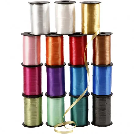 Geschenkband, sortierte Farben, B: 10 mm, glänzend, 250 m/15 St.