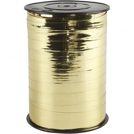 Geschenkband, metallisches Gold, B: 10 mm, glänzend, 250 m/ 1 Rolle.