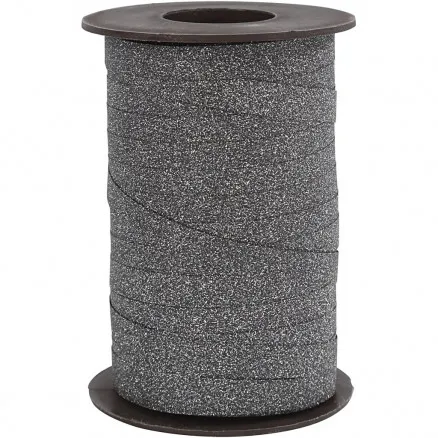 Geschenkband, schwarz, B: 10 mm, Glitzer, 100 m/1 Rolle.