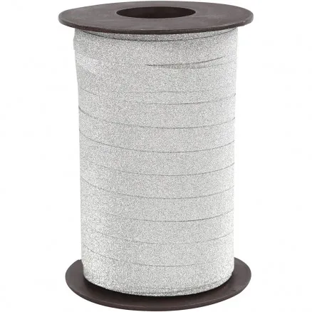 Geschenkband, Silber, B: 10 mm, Glitzer, 100 m/ 1 St.