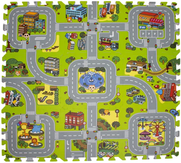 Spielmatte mit Strassen- und Stadtmotiv, Schaumstoff, 9 Felder