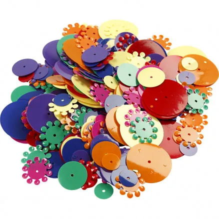Pailletten, gemischte Farben, rund, Grösse 10–25 mm, 250 g/1 Packung.