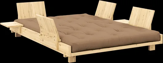 Karup Design Social Schlafsofa mit 4 Rückenlehnen, Beistelltisch & Matratze 140x200 Mocca/Klarlackiert
