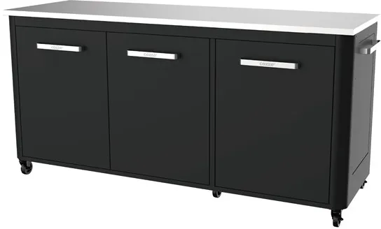 cozze ® Aussentisch mit 3 Türen und 6 Rädern Edelstahl/Schwarz/Grau